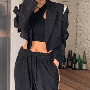 NWT Korean Clothing Brand AN:NEL White Stitching Two Toned Crop Jacket